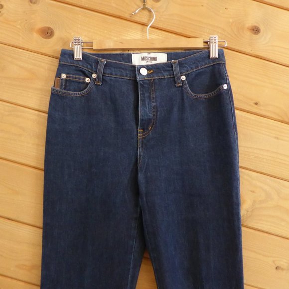 Moschino 26 Blue Vintage Mid-Rise Donna Jeans *Hemmed *Altered Straight Boot Cut - Picture 3 of 16